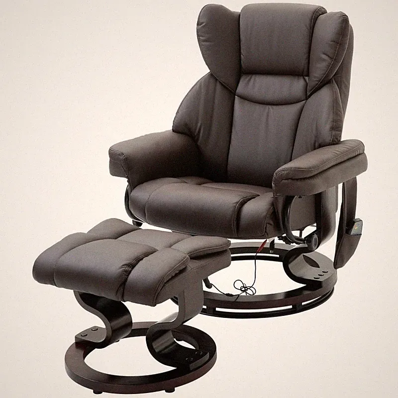 Adjustable Brown Faux Leather Remote Massage Recliner Chair w/ Ottoman