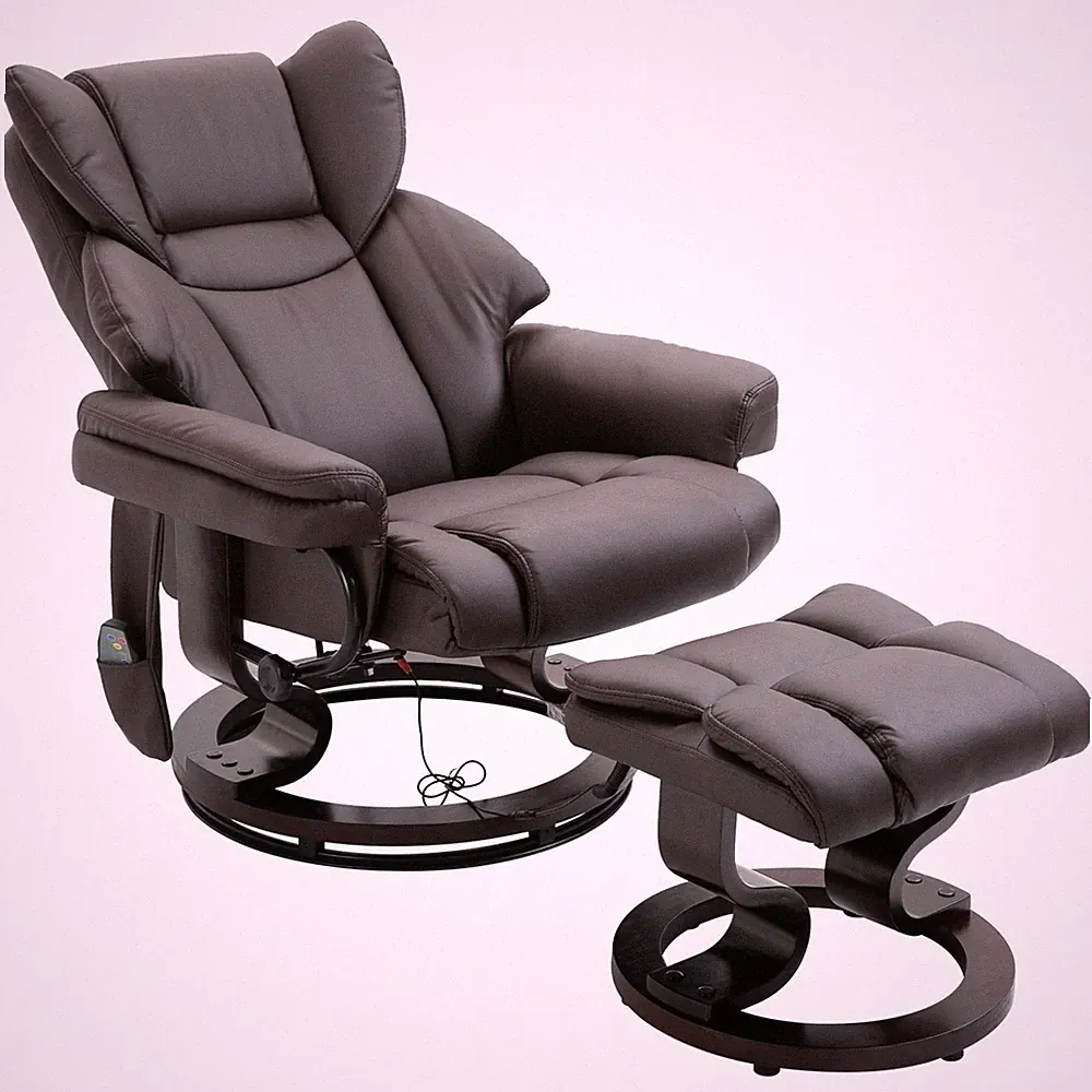Faux Leather Massage Sofa Recliner Chair with Ottoman 10 Vibration Point Brown