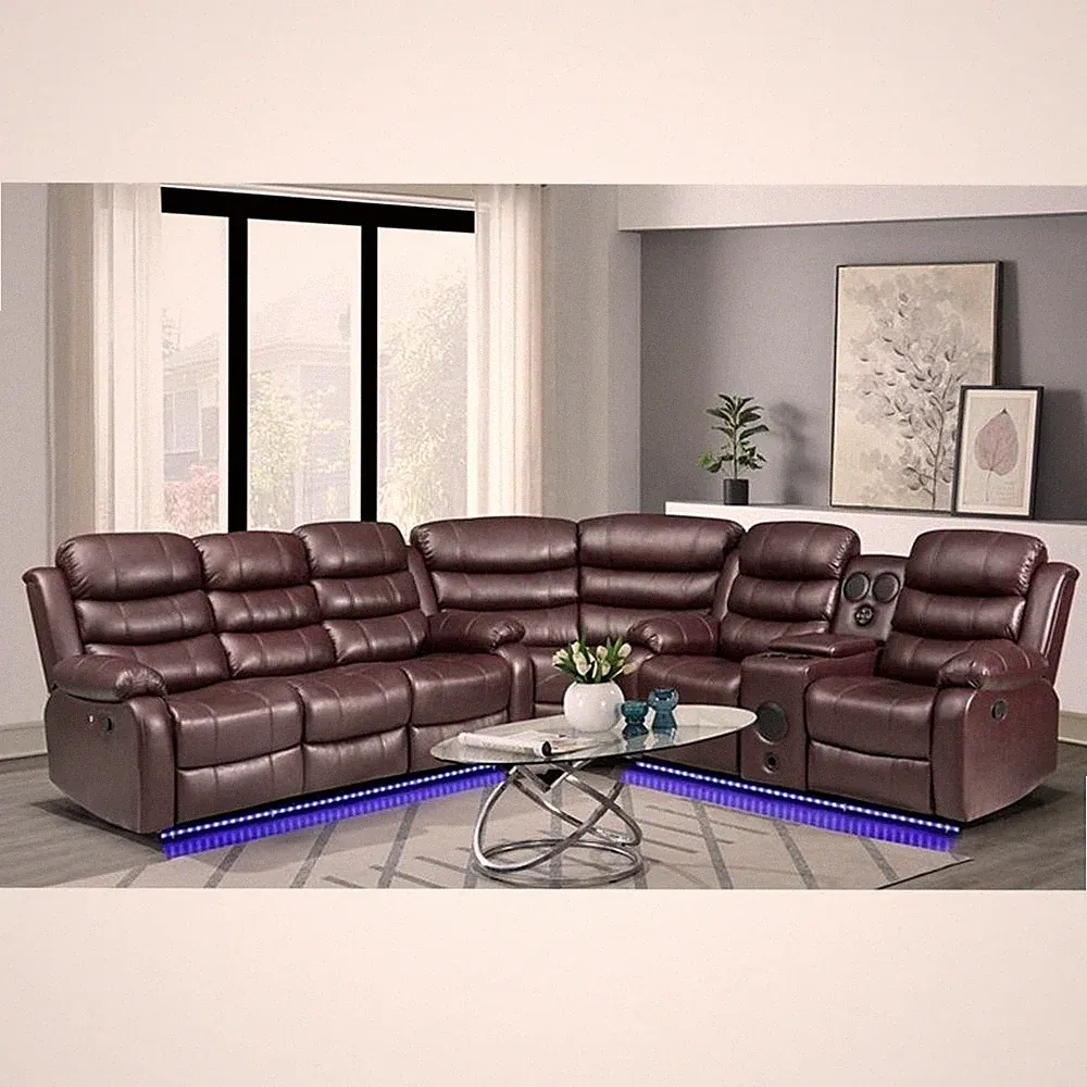 Pemberly Row 3-Piece USB Vegan Leather Reclining Sectional with Sound System