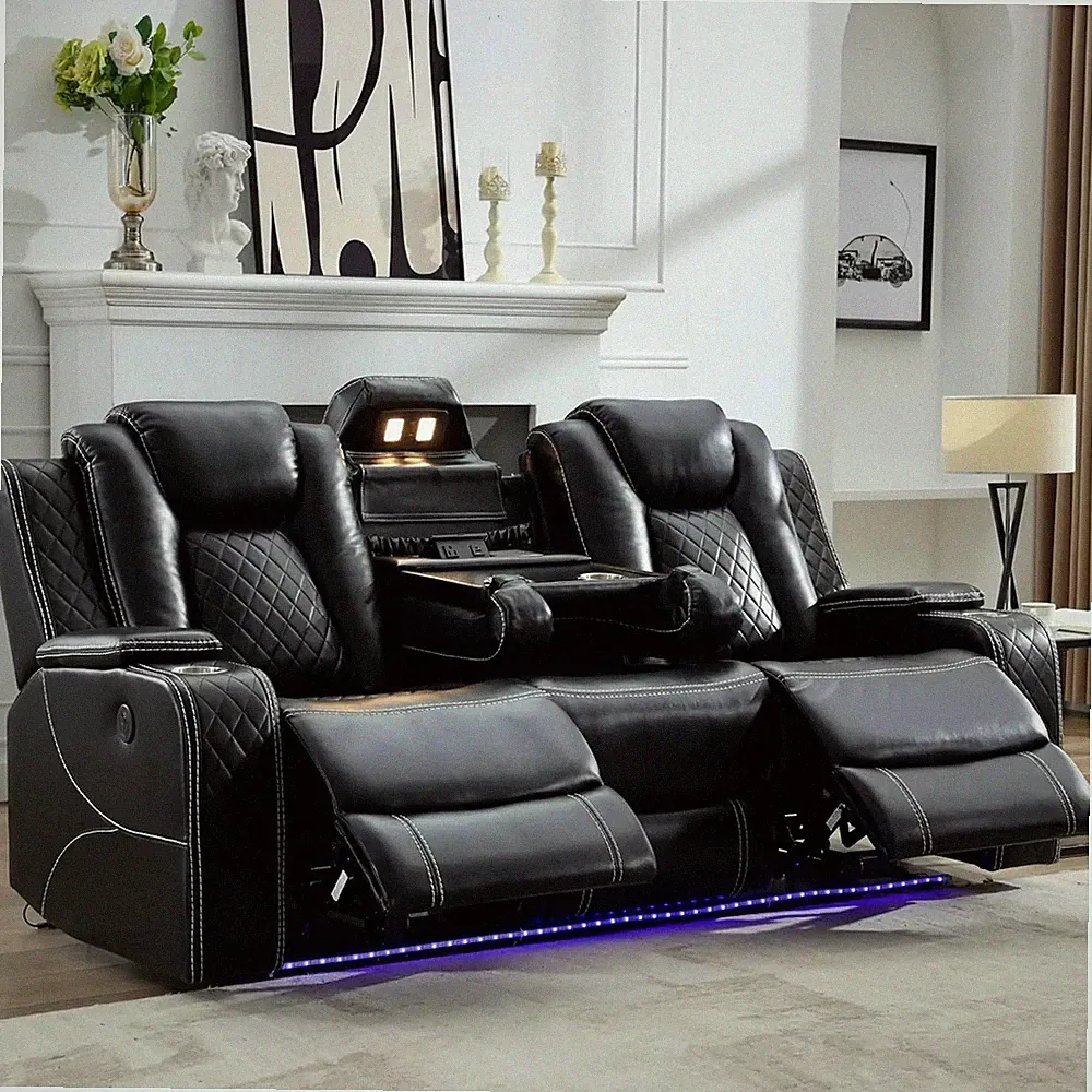 Power Reclining Sofa 0 Gravity w/Wireless Charger,LED Floor Lights,Reading Light
