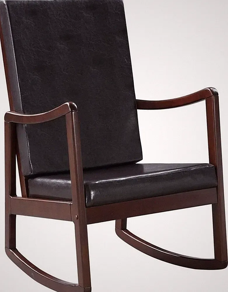 Raina Dark Brown Faux Leather Rocking Chair with Espresso Accents