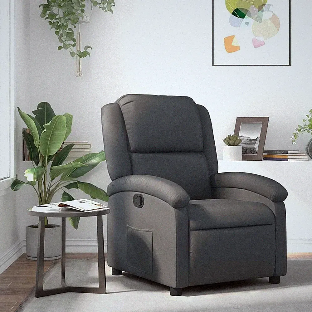 Recliner Chair Grey Real Leather