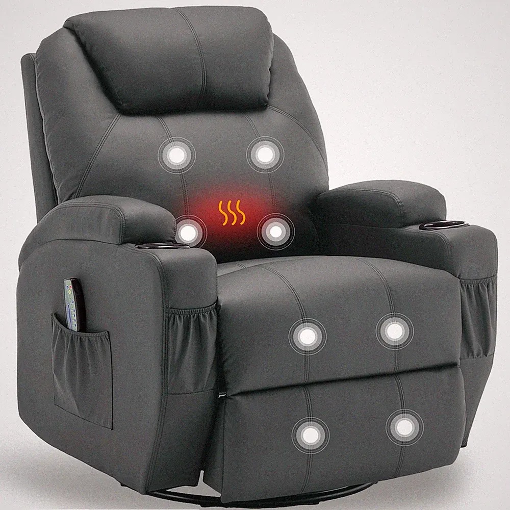 Recliner Chair with Massage and Heat 360 Swivel Rocking for Adult Remote Control