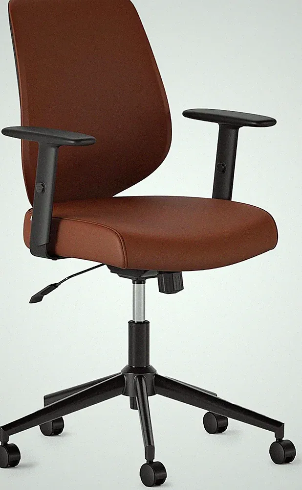 Vegan Leather Swivel Office Chair with Lumbar Support - Mahogany